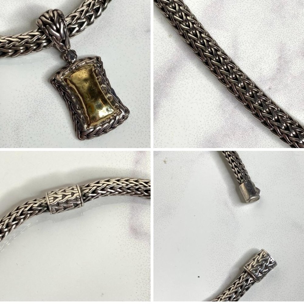 John Hardy 925 Sterling Silver & 22k Gold PALU Pendant Necklace 18" Wheat Chain - Picture 3 of 12